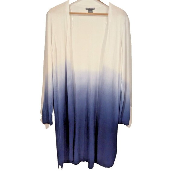 Chelsea & Theodore Cardigan Duster Blue White Ombre Open Front Rayon Medium - Picture 1 of 4